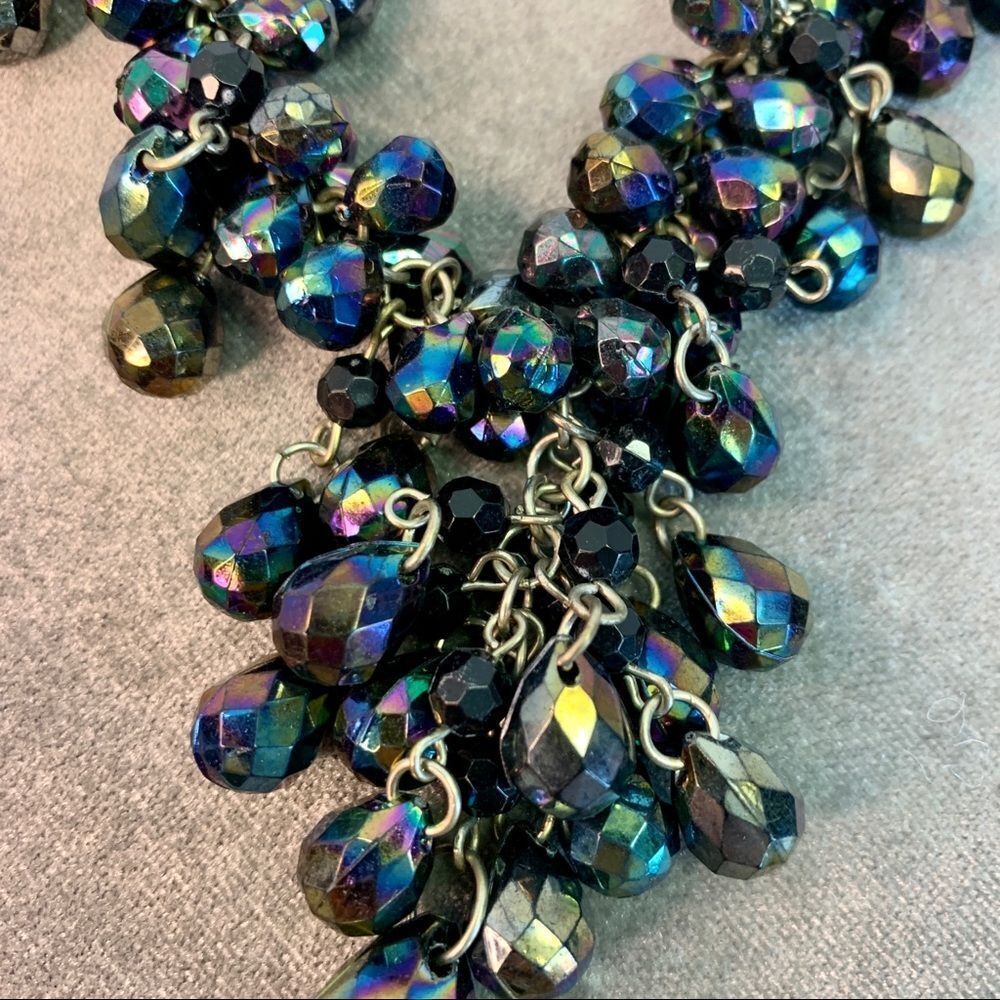 Oil spill Black purple blue Beautiful clustered beaded statement necklace